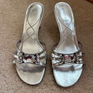 🩷 Rampage Franceska Silver Jeweled Heel Sandals Size 5 1/2